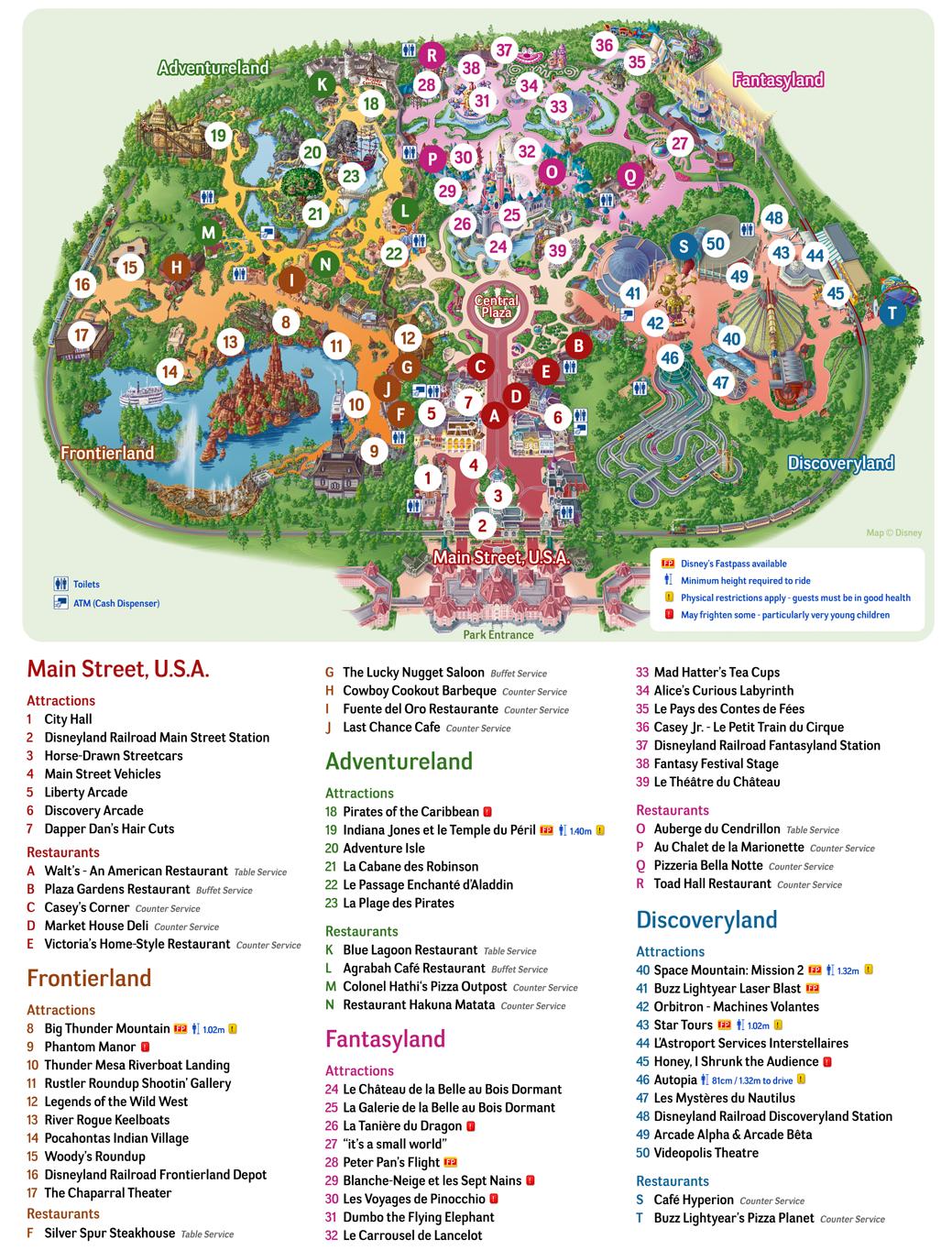 Szczegółowa mapa Disneyland Park, Walt Disney Studios Park i Disney ...