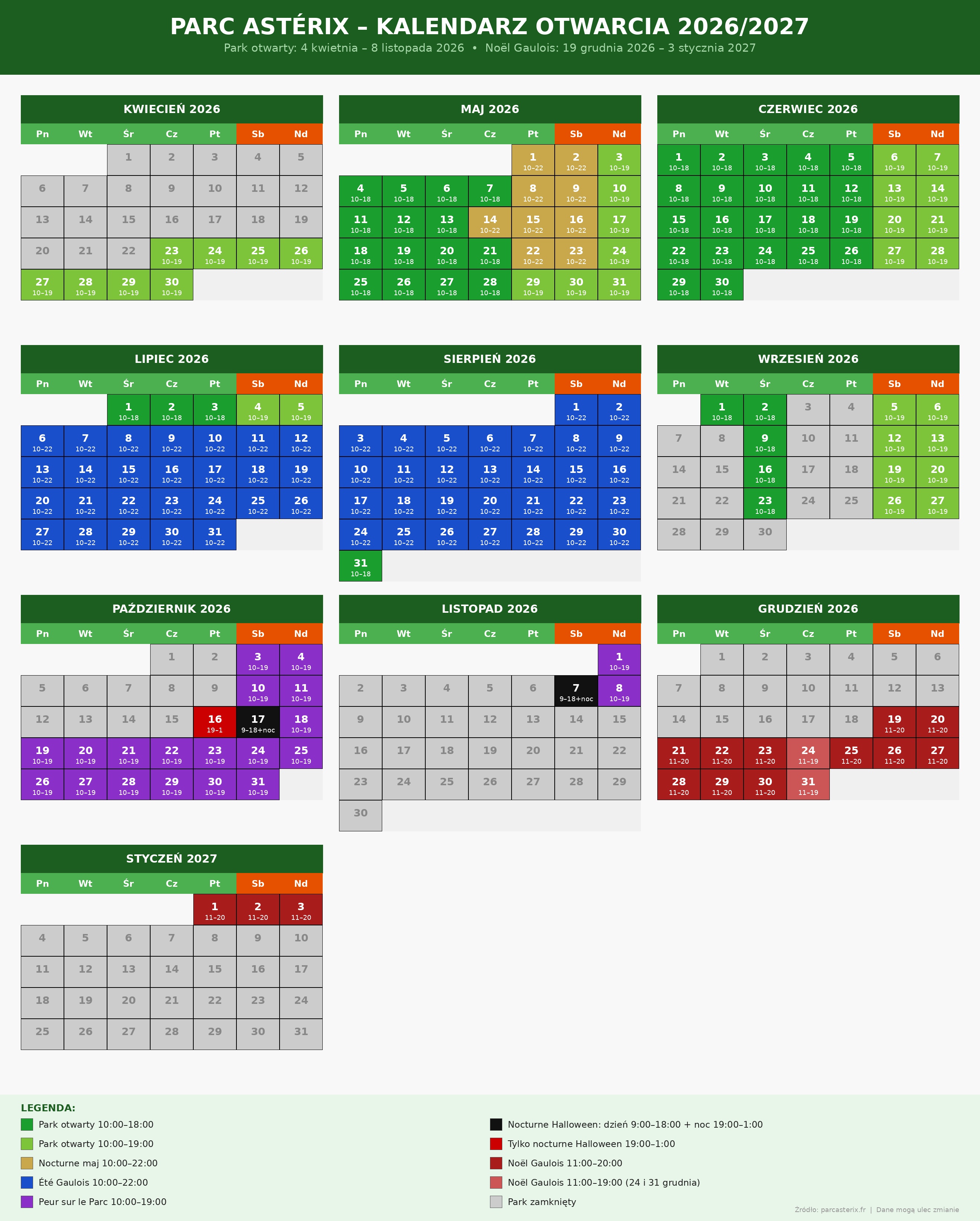 Asterix park, godziny otwarcia sezon 2026r. 